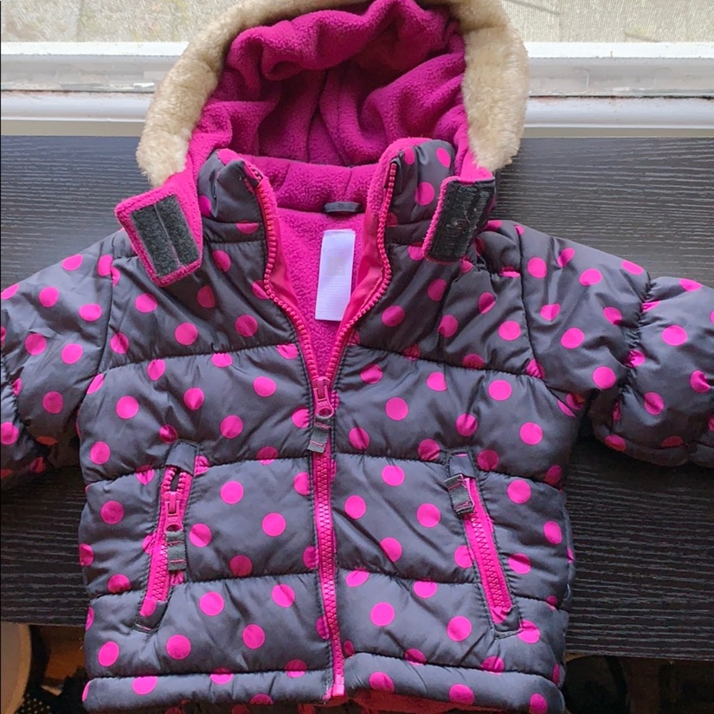 Carters size 12 mo navy and pink hooded coat
